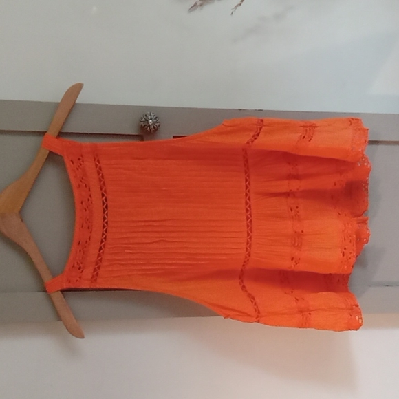🧡 Free People S Tangerine Button-Back Eyelet Tank - Picture 1 of 5
